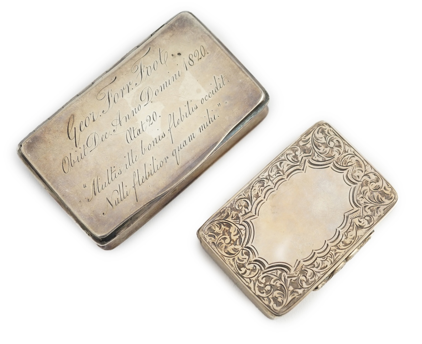 A George III silver snuff box, with engraved mourning inscription in Latin, Matthew Linwood